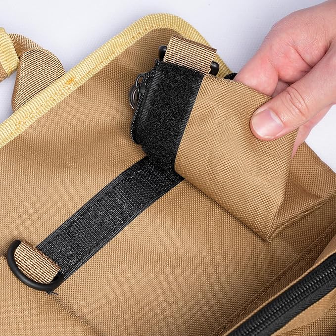 Roll Up Tool Bag, Heavy Duty Portable Tool Organizer with 2 Detachable Pouches and 4 Compartments, Water-Resistant Canvas Tool Roll for Car Garage Electrician Mechanic Handyman (Khaki)