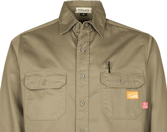 Titicaca FR Shirts for Men 6.5oz Lightweight Flame Resistant Button Down Work Shirt Fire Retardant Welding Shirt