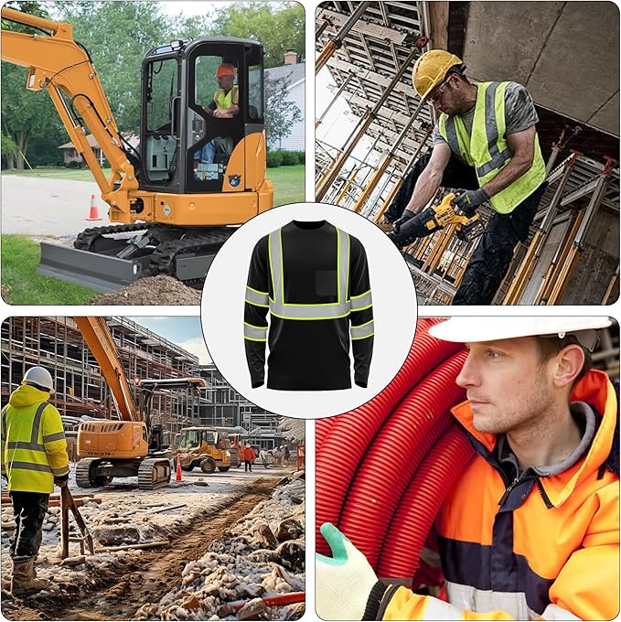 W&H Hi Vis Safety Long Sleeve Shirts Reflective High Visibility Birdeyes Class 3 Shirts,Construction Work
