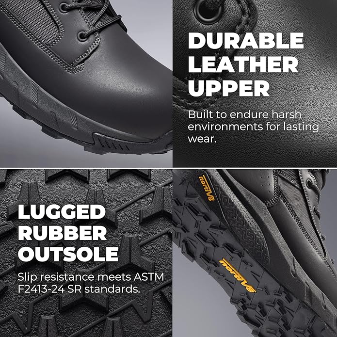 NORTIV 8 Men's 8" Composite Toe Work Boots, Lightweight Side Zipper ASTM F2412-24 & ASTM F2913-24 Safety Military Boots for All-Day Comfort, Peakforce-Nano