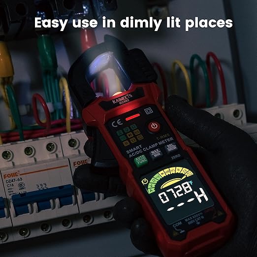 KAIWEETS Smart Digital Clamp Meter with D-Shaped Jaws, Clamp Multimeter with Inrush Current Function, Auto-ranging Amp Meter Built-in HD Color Screen, Measures AC/DC Current Voltage Temperature NCV