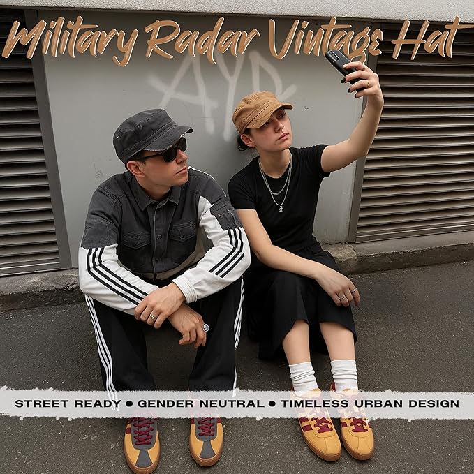 Funky Junque Distressed Military Hat – Newsboy Hats for Women, Short Brim Army Baseball Cap, Womens Cadet Hat Trendy Style