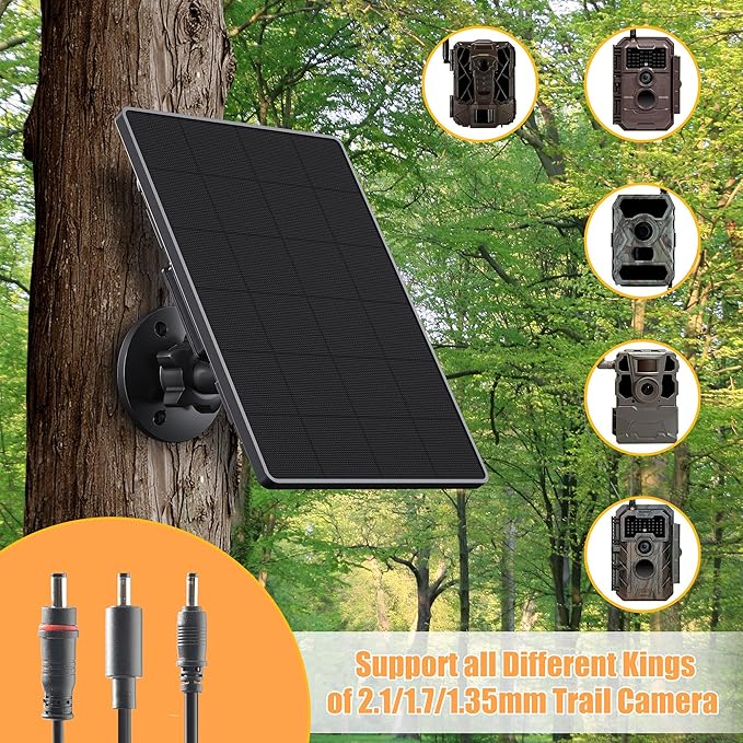 Trail Camera Solar Panel,6W Solar Battery Charger Kit 6V/2A 9V/1.5A 12V/1A with 6000mAh Battery for Hunting Camera,IP65 Waterproof Hunting Accessory,1.7/2.1/1.35mm DC Connectors for Trail Cam
