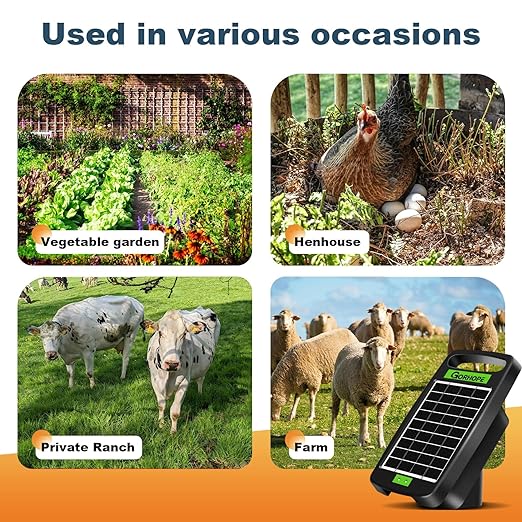 10 Miles Solar Powered Electric Fence Charger,Output 0.18J Electric Fence Charger,24-Hour Uninterrupted Protection Solar Fence Charger,Solar Fence Energizerr That can Work for 14 Days Without Sunlight