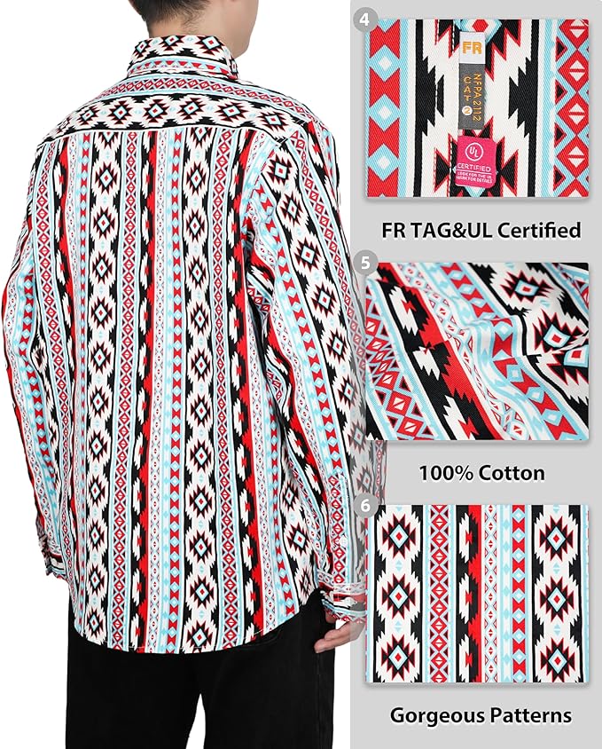 KONRECO FR Shirts for Men 100% Cotton 6.5oz Fire Resistant Lightweight Men's Plaid Work Shirts