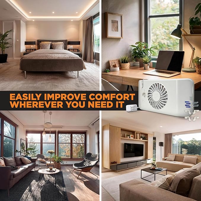 Suncourt Equalizer EZ8 Floor/Wall Register Booster Fan — Ultra-Quiet, 8-Speed Fan with Smart Technology and 6-Foot Power Cord, HC600-WK (White)
