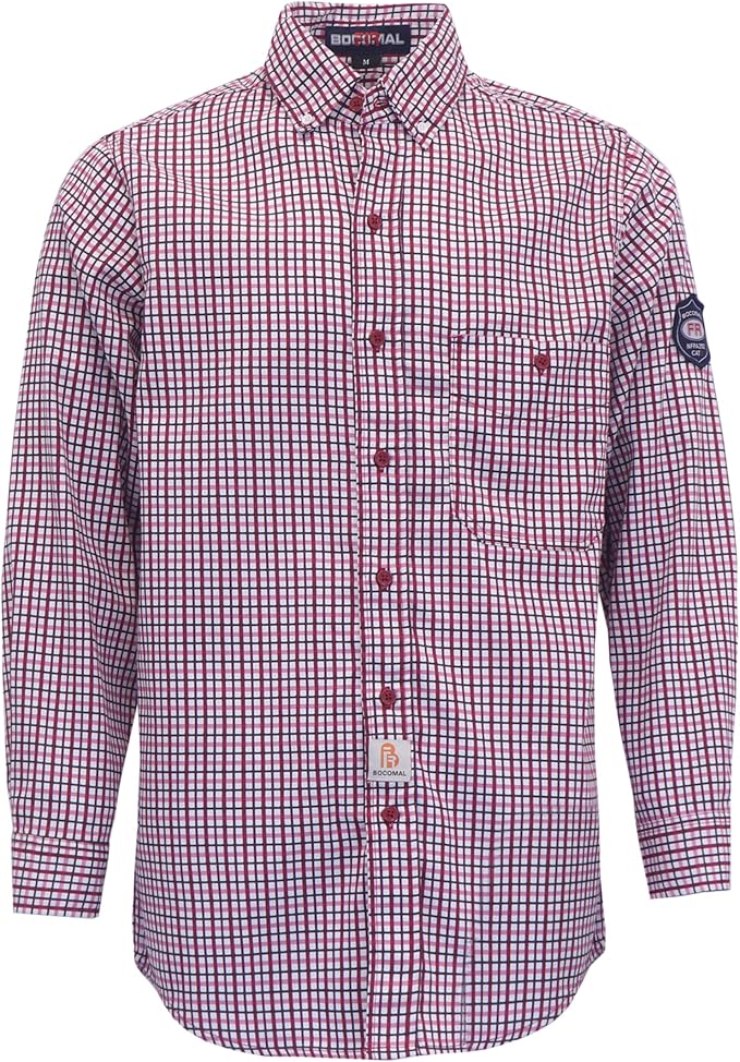 BOCOMAL FR Shirts Flame Resistant NFPA2112/CAT2 6.5oz Light Weight Printed Fire Retardant Plaid Shirt