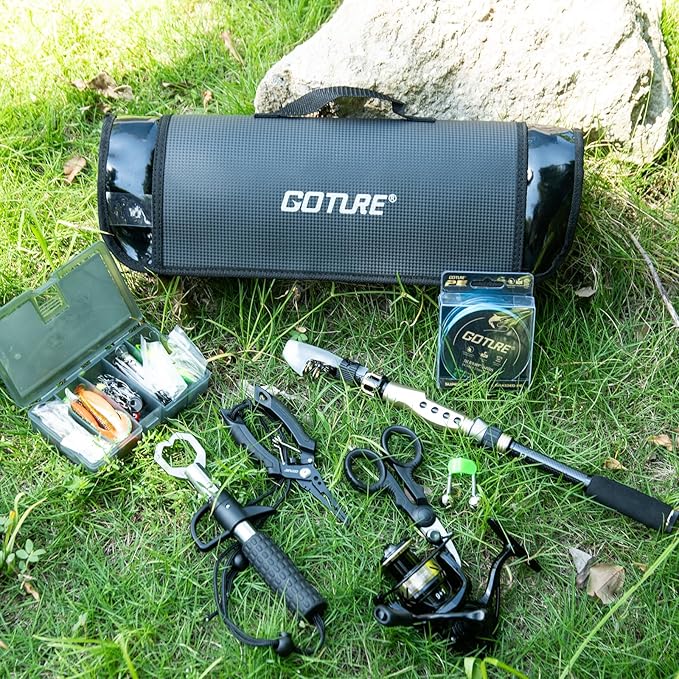 GOTURE Telescopic Fishing Rod and Reel Combos, Carbon Fiber Travel Fishing Pole, 9+1 BB Spinning Reel, Saltwater Freshwater Fishing Gear Kit with Braided Line, Lures, Carrier Bag for Bass Trout