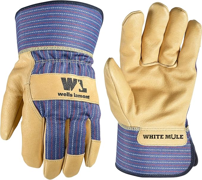 Wells Lamont Men's White Mule Heavy Duty Cowhide Leather Palm Work Gloves, Large (3300L)
