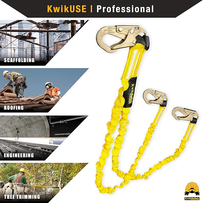KwikSafety - Charlotte, NC - Double Leg Rattler [1 Pack] Y-Leg Tubular 6’ Safety Lanyard Internal Shock Absorber OSHA ANSI Fall Arrest Protection Equipment Construction PPE Roofing Gear