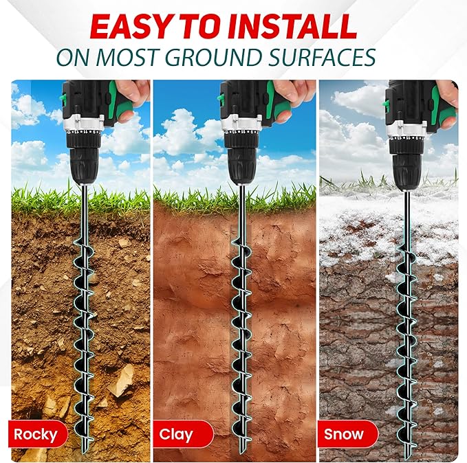 [Premium] 24" Full Spiral Blade Mobile Home Anchor, 4 Pack Ground Anchor Screw in with L-shaped Brackets, U-bolts, Power Nut Driver,Earth Anchors High Wind Heavy Duty for Camping Tents,Swing Sets