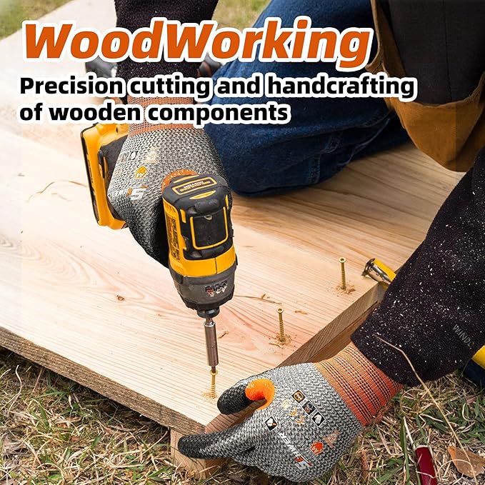 Schwer 12 Pairs Cut Resistant Work Gloves, CR3066 ANSI A4 Cut Proof Gloves with PU Coating, Touch-Screen, Non Slip, Reinforced Thumb, Wire & Fiberglass Free, Durable Working Gloves for Construction, M