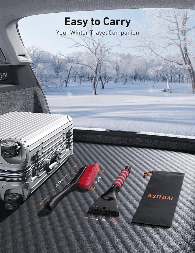 AstroAI 2 Pack 27" Snow Brush and Ice Scrapers for Car Windshield, Detachable Snow Scrapers with Ergonomic Foam Grip for Cars, Trucks, SUVs (Heavy Duty ABS, PVC Brush, Orange)