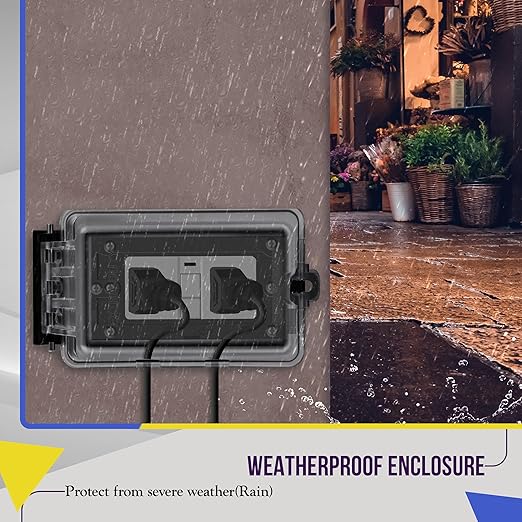ENERLITES Extra-Duty Weatherproof Enclosure, Outdoor Outlet Cover, Outdoor Decorator/GFCI Receptacles, Dual Installation, Horizontal or Vertical Use, 1-Gang 6.1” x 3.4” x 2.8”, Clear Cover, IUC1HV-D