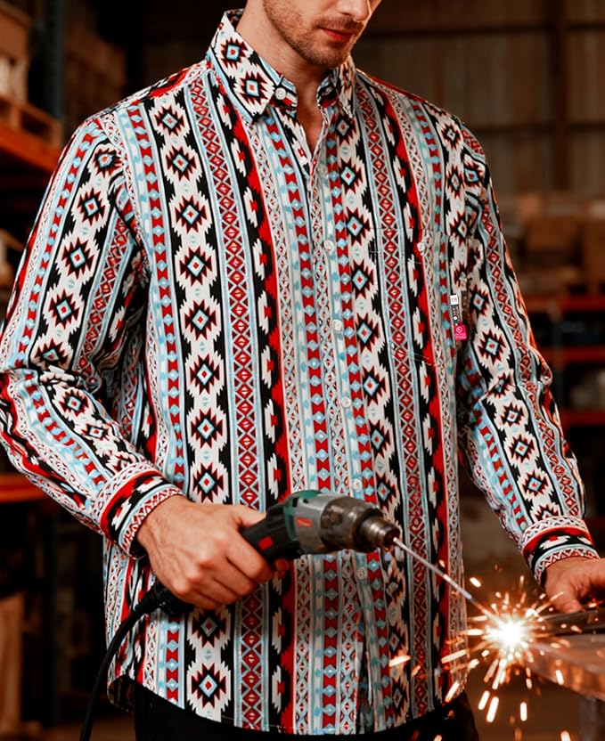 KONRECO FR Shirts for Men 100% Cotton 6.5oz Fire Resistant Lightweight Men's Plaid Work Shirts