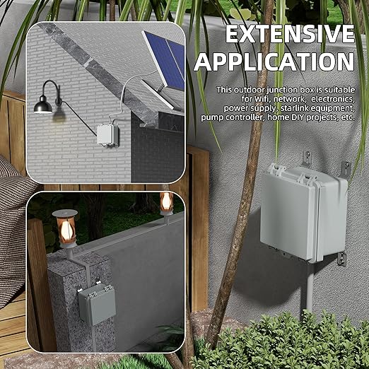 Joinfworld Outdoor Electrical Box Waterproof IP67 6X6 Plastic Project Box Enclosure Weatherproof for WiFi Electronics Solar Network Marine Outside with Stainless Steel Hinged