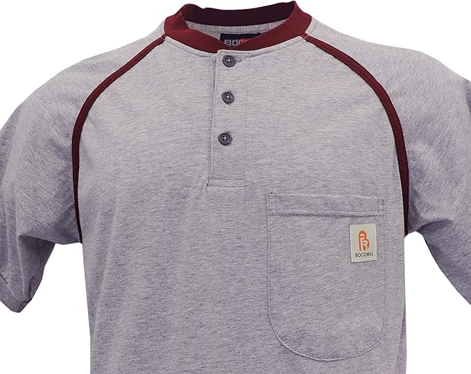 BOCOMAL FR Shirts 5.5oz Light Weight Henley and Short Sleeve Flame Resistant/Fire Retardant Clothing Shirt