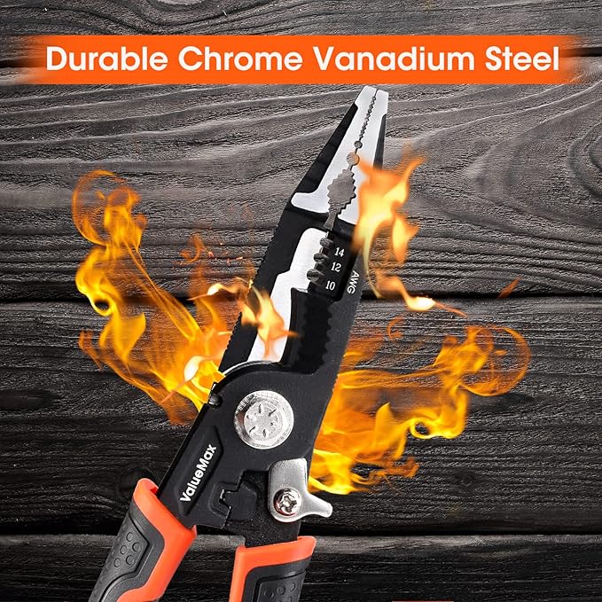 ValueMax 6-in-1 Wire Stripper and Crimping Tool, 8.5" CR-V Multifunctional Professional Cutter for Electric Cable