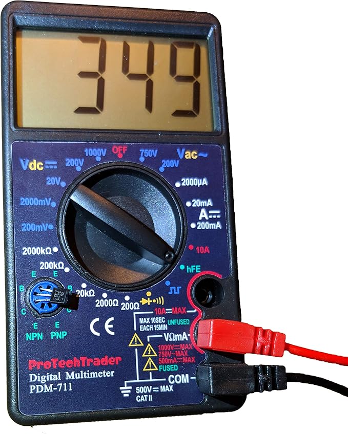 Large Screen Multimeter - Volts Ohms Amps Transistor (hFE) Square Wave Output Diode & Audible Continuity Tester with Buzzer