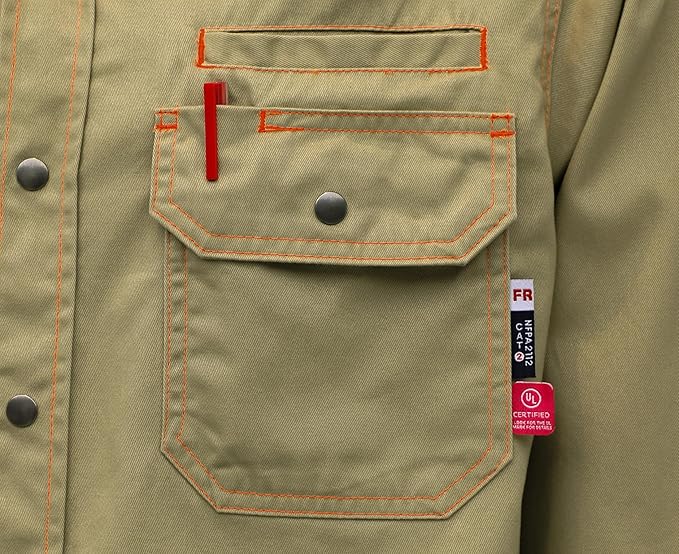 BOCOMAL FR Shirts for Men Snaps Down 7.5oz Water Repellent Fire Resistant Welding Jackets-NFPA2112 CAT2