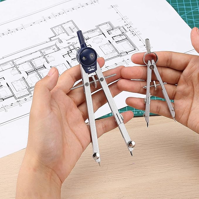 Mr. Pen- Professional Geometry Set Metal Compass, 7 pcs, Geometry Precision Tool Set with Shatterproof Storage Box, Drafting Tools & Drafting Kits