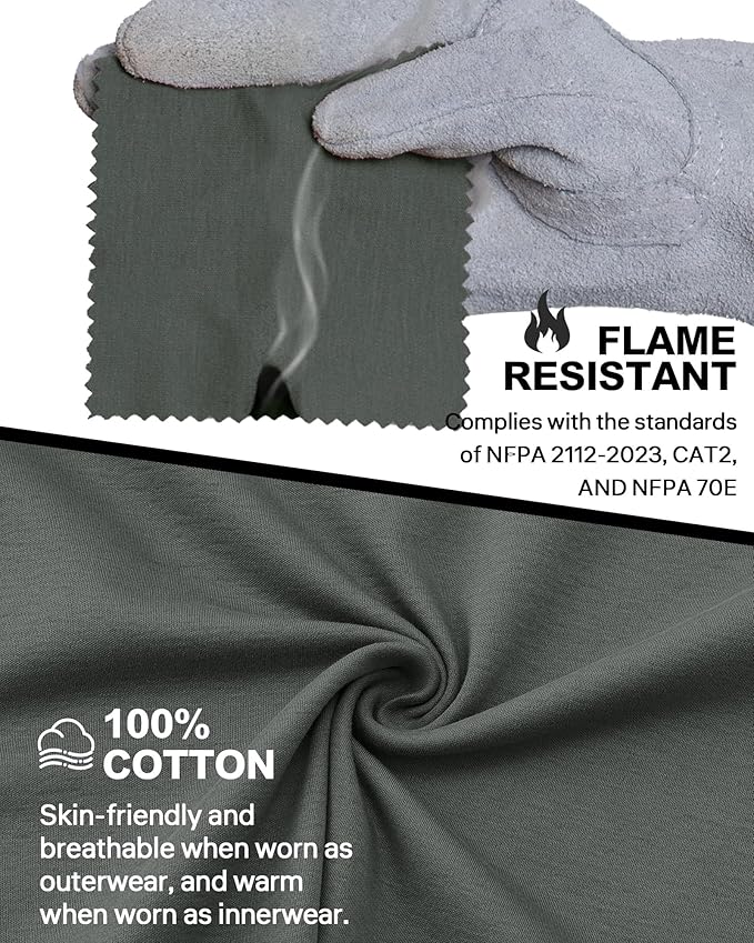 WORKWEYA 6.5oz Men's FR Shirts NFPA 2112 Lightweight Cotton Fire Retardant Shirt