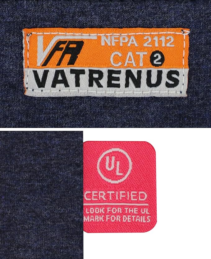VATRENUS FR Shirt for Men Crewneck Midweight Utility Pocket Fire Resistant Long Sleeve Work Shirts NFPA2112 CAT2