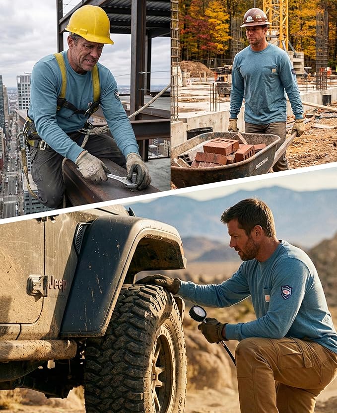 BOCOMAL FR Shirts Lightweight Classic Crew Long Sleeve Fire Resistant Shirt CAT2