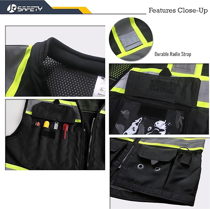 JKSafety Hi-Vis Unisex Surveyor Safety Vest Heavy Duty PPE Inner Pockets ANSI/ISEA Compliant