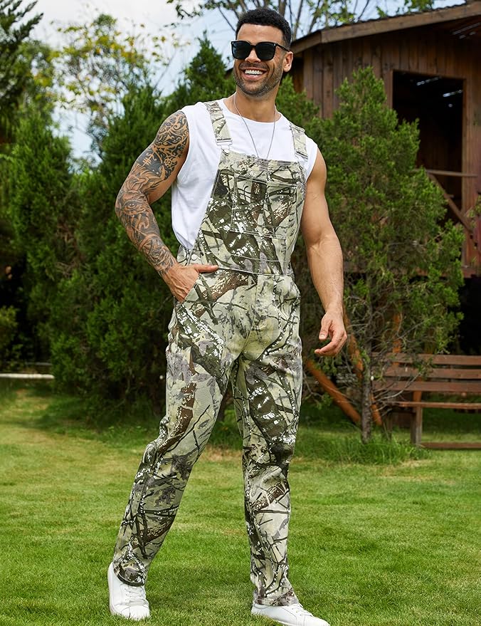 Camo Bibs Overalls for Men Adjustable Straps Work Utility Coveralls Camouflage Jumpsuit