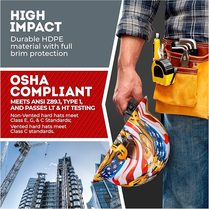 Acerpal Full Brim Vented Camo Design Matte Finish OSHA Construction Hard Hat with 6-Point Suspension