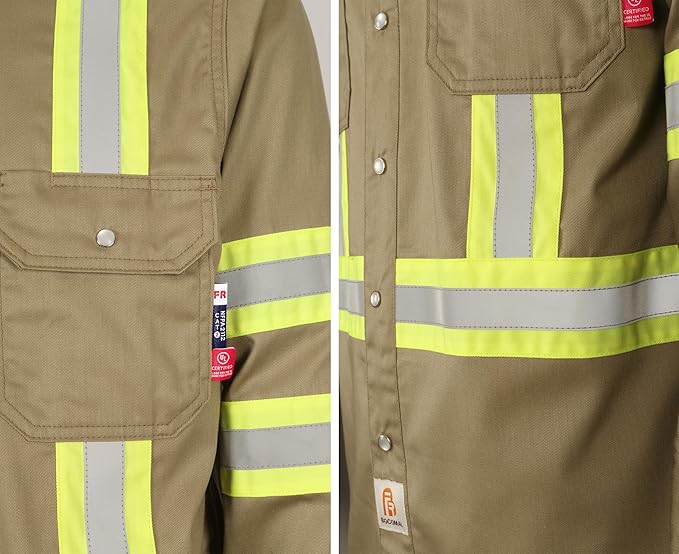BOCOMAL FR Shirts for Men Hi Vis High Visibility 6.5oz Lightweight Type O Flame Resistant Refective Safety Shirt