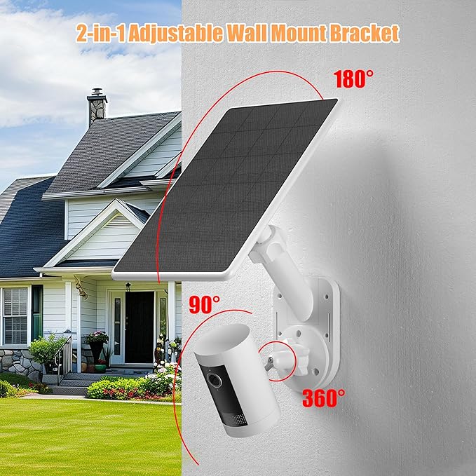 Wall Mount for Cameras and Solar Panels, 2-in-1 Mount Compatible with Ring, Blink, Eufy, Arlo, Wyze, etc Solar Panel and Cam, with Ring Stick Up Cam/Spotlight Cam/Plus/Pro(Battery), Adjustable Angle