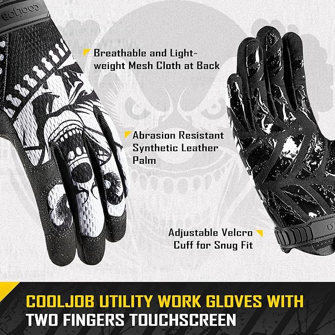 COOLJOB Mechanic Safety Work Gloves, Enhanced Anti-Slip Grip Tactical Gloves, Touchscreen, Breathable, Ultra-Soft, S-XL