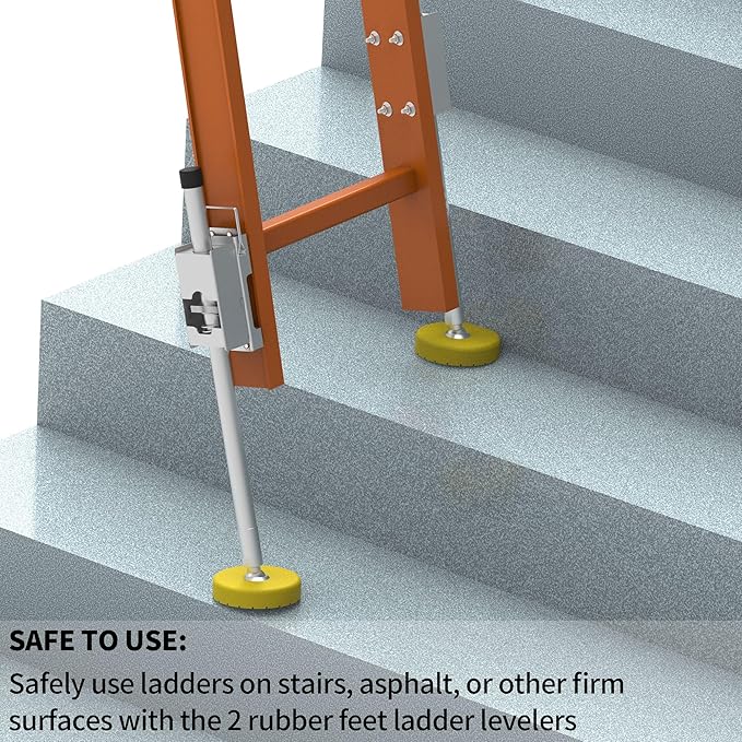 Ladder Stabilizer,Ladder Leveler Pair with Anti-Slip Rubber Feet, Adjustable Extension Ladders Leg Ground Leveler, with Anti-Slip Pattern Steel Pole