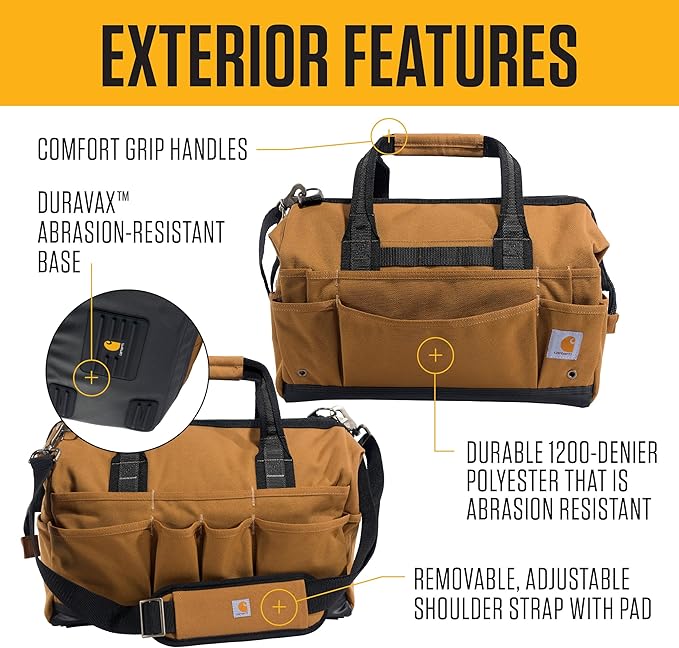 Carhartt Onsite Tool Bag, Durable Water-Resistant, Tool Storage Bag, Heavyweight, 16-Inch 30 Pocket, Carhartt Brown