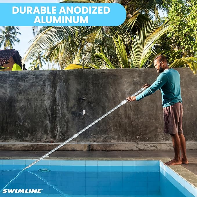 SWIMLINE HYDROTOOLS 8350A 3-Piece Telescopic Pole 4 To 12 Feet Adjustable Telepole For Swimming Pool Cleaning Skimmer Nets Vacuum Heads & Brushes Step-Up Anodized Aluminum W/ Strong Grip & Lock