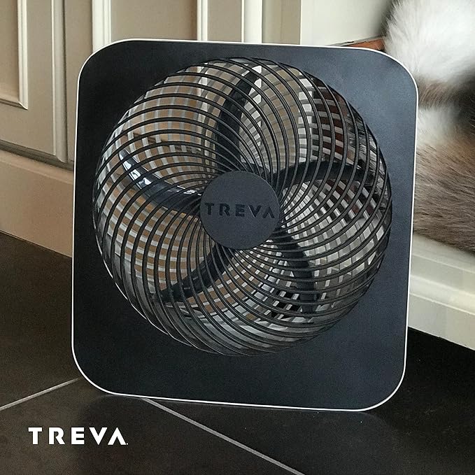 Treva 10-Inch Portable Desk Battery Fan, Powered by Battery and/or AC Adapter - Air Circulating with 2 Cooling Speeds, With Built In USB Charging Port
