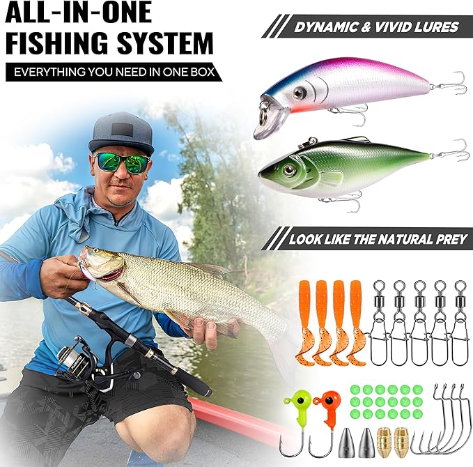 PLUSINNO Fishing Rod and Reel Combo,Fishing Pole,Telescopic Fishing Rod Kit with Spinning Reel, Telescopic Fishing Pole with Carrier Bag for Freshwater Saltwater for Men Women