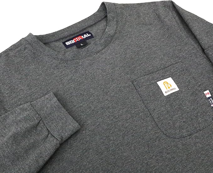 BOCOMAL FR Shirts for Men Melt Pocket Lightweight Crew T-Shirt NFPA2112/CAT2 Fire Resistant Work Shirt