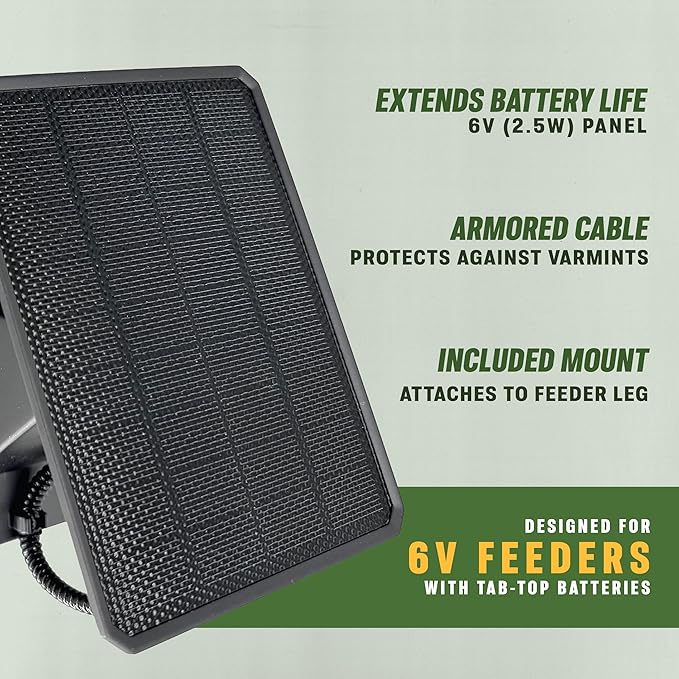 Moultrie 6 Volt Solar Panel for Deer Feeders - Designed for Moultrie Pro Hunter 3 Series Feeders - Tab Top Battery Connections - 6 Volt - 2.5 Watts