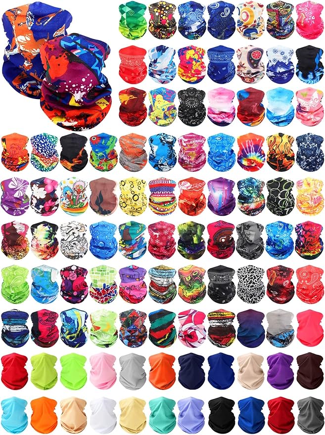 100 Pcs Bulk Neck Gaiters for Men Women Balaclava UV Face Mask Headband Face Covering Neck Tube Scarf Outdoor,100 Style