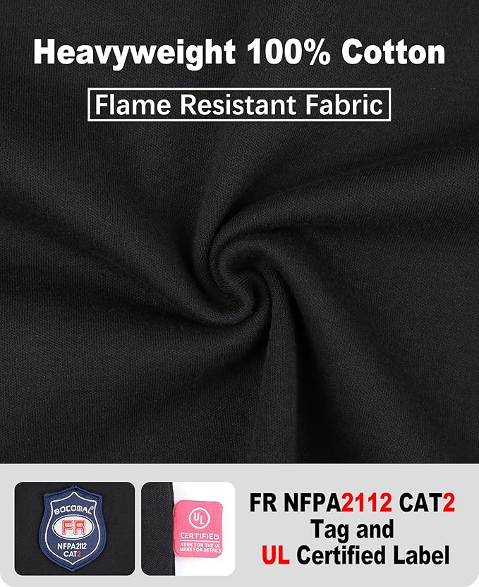 BOCOMAL FR Shirts Crewneck 7oz Midweight Flame Resistant Clothing NFPA2112 CAT2 Men's Fire Retardant Work Shirt
