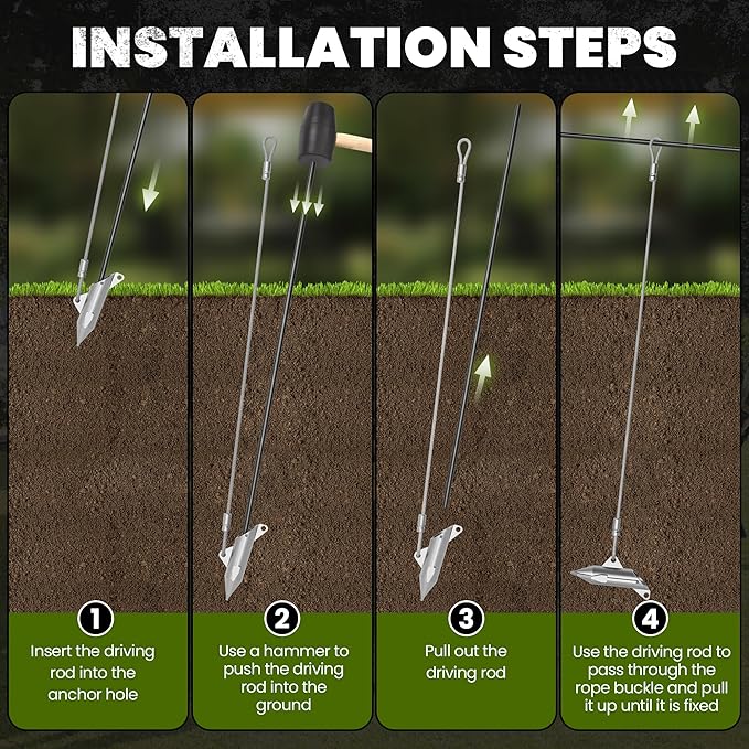 6 Pack Ground Anchors for Sheds,Heavy Duty Earth Anchors for Trapping,Arrow Shed Anchor Kit with 30" Cable for Fixing Fence,Greenhouse,Carports,Gazebo,Tent,Swing Set,Playset