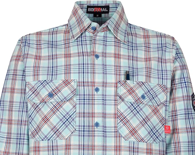 BOCOMAL FR Shirts for Men Flame Resistant Light Weight NFPA2112 Fire Retardant Welding Shirt Water & Oil Repellent Finish