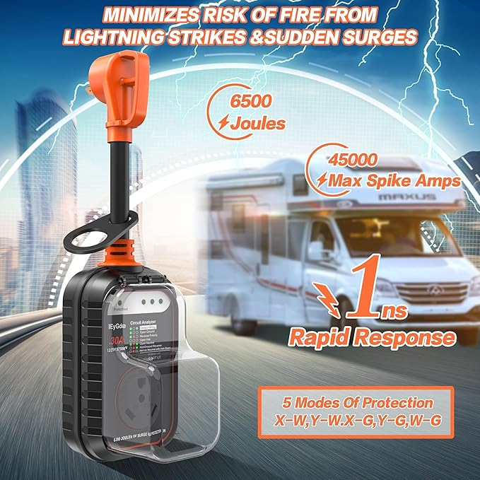 EyGde RV Surge Protector 30 Amp, RV Circuit Analyzer with Waterproof Cover, RV Accessories Power Voltage Protection Guard for Camper Travel Trailers