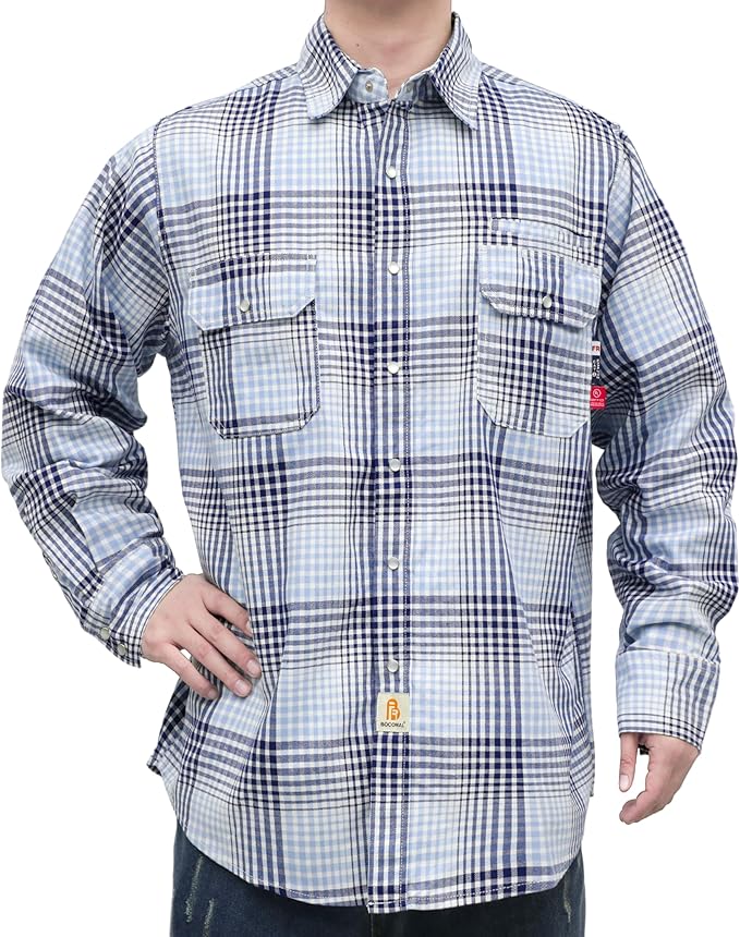 BOCOMAL FR Shirts for Men Snaps Down 7.5oz Water Repellent Fire Resistant Welding Jackets-NFPA2112 CAT2