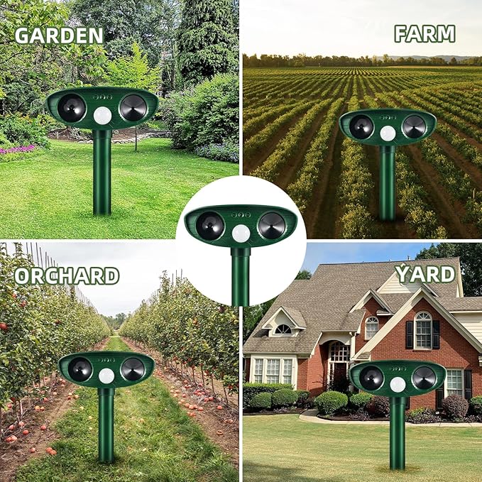 4 Pack Solar Ultrasonic Animal Repeller Outdoor Cat Repellent Deer Repellent Devices with Motion Sensor,Squirrel,Dog,Raccoon,Rabbit, Coyote, Skunk Repellent for Yard Garden Animal Deterrent