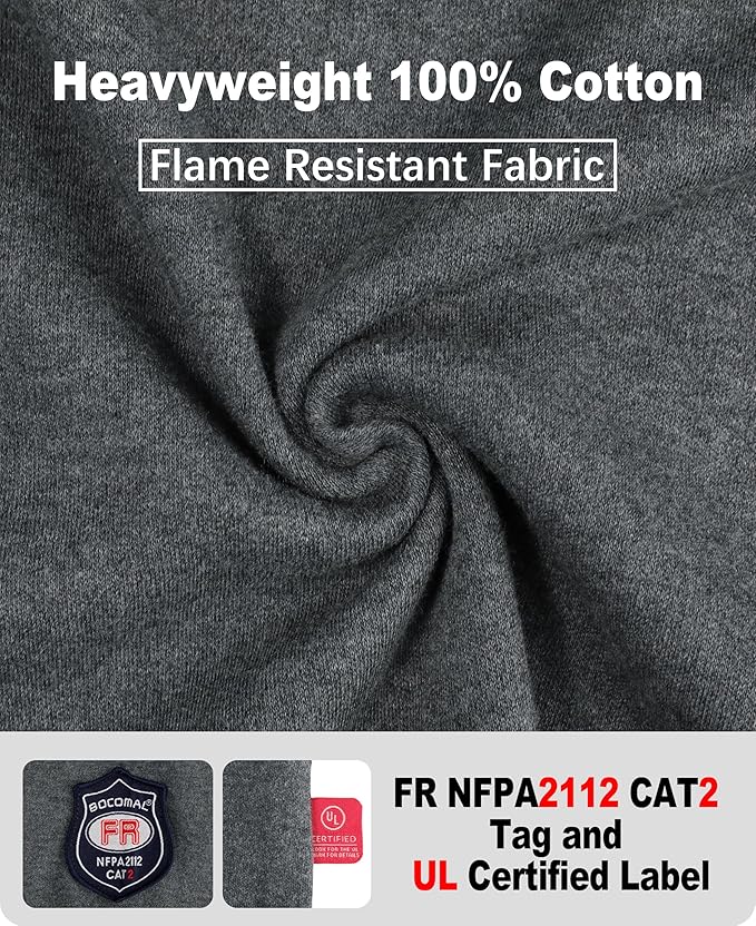 BOCOMAL FR Shirts Crewneck 7oz Midweight Flame Resistant Clothing NFPA2112 CAT2 Men's Fire Retardant Work Shirt