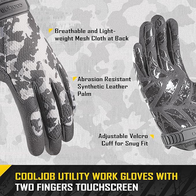 COOLJOB Mechanic Safety Work Gloves, Enhanced Anti-Slip Grip Tactical Gloves, Touchscreen, Breathable, Ultra-Soft, S-XL